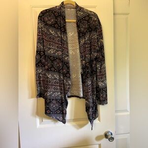 Lightweight Geometric Print Handkerchief Hem Cardigan, Women's Size L/XL